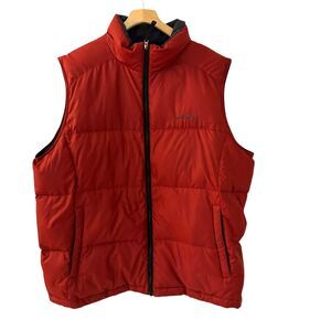 Eddie Bauer Men's Orange and Black Premium Goose Down Filled Puffer Vest‎ Size L